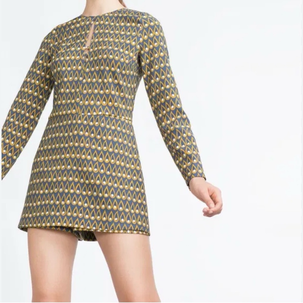 Zara Trafaluc Patterned Mini Romper; Size S; Retro Aesthetic